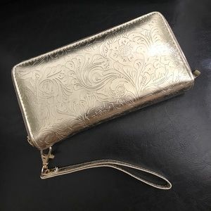 Beautiful Floral Imprinted Gold Clutch